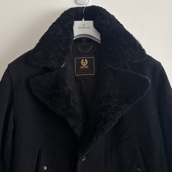 $1600 Belstaff Black Wool Trail Jacket / Pea Coat Shearling Collar - 38/ Medium - Picture 2 of 16